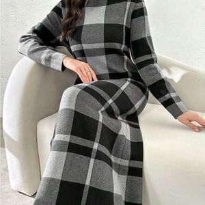 Black and Gray Plaid Maxi Dress